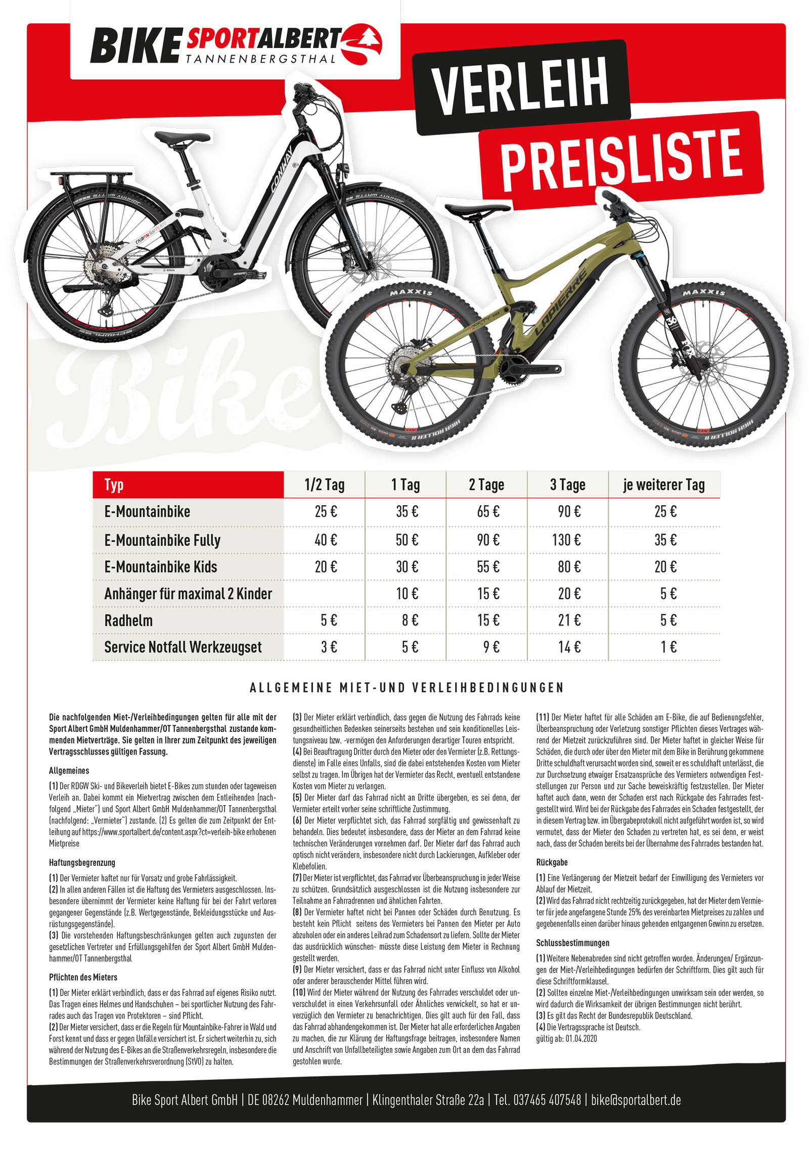 Preise EBike Verleih Sport Albert